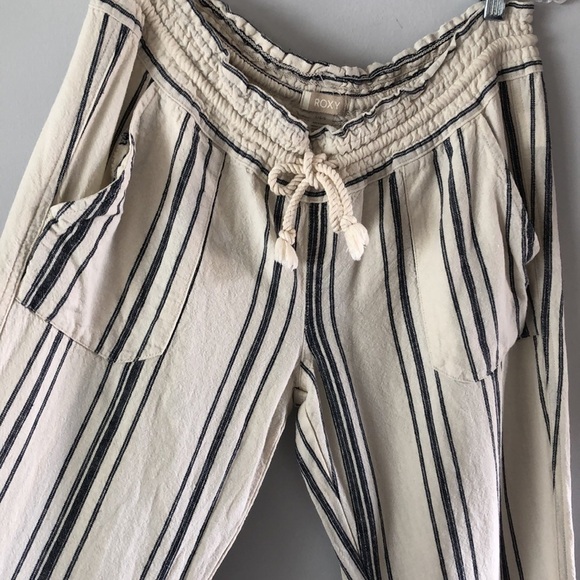 ROXY Oceanside Flare Striped Pants Size L Cotton Summer Surf Beach Vacation - Picture 8 of 16